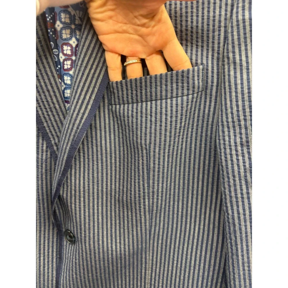 VAN HEUSEN Men's‎ Preppy Blue Striped Cotton Blazer Sport Coat Workwear 38R